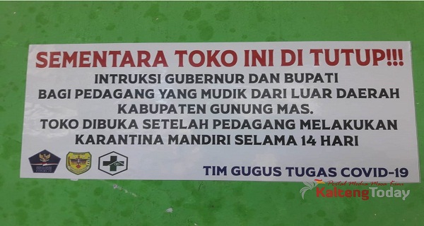 Toko Pedagang Gumas Yang Mudik Ditutup dan Diwajibkan Isolasi Mandiri