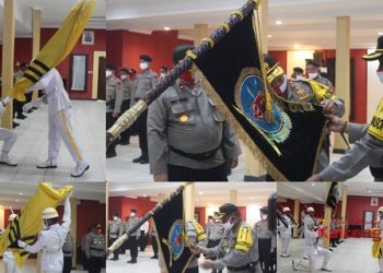 Persiapan Hari Bhayangkara ke-74, Cuci Pataka Manunggal Dharma Karya Jaya Polda Kalteng Dicuci