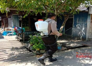 Polsek Kahayan Kuala Lakukan Penyemprotan Disinfektan Ke Rumah Warga