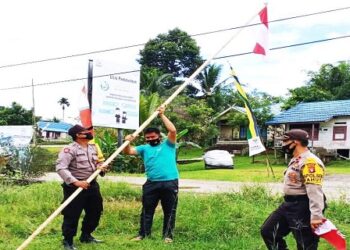 Semarakkan HUT RI ke 75, Polsek Kahut Ajak Masyarakat Pasang Bendera Merah Putih
