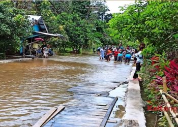 Desa Talian Kereng Kebanjiran, Warga Gotong Royong Bangun Jembatan Darurat