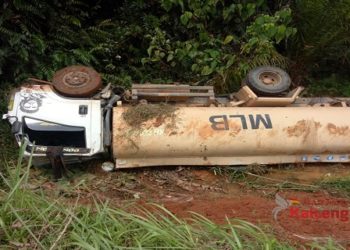 Hindari Mobil Parkir, Truck CPO Terguling Ke Parit