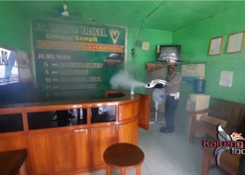 Antisipasi Covid-19, Satlantas Polres Kotim Lakukan Penyemprotan Disenfektan di Travel