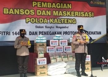 Sambut Lebaran, Polda Kalteng Bagikan 200 Paket Bansos Ke Panti Asuhan dan Maskerisasi
