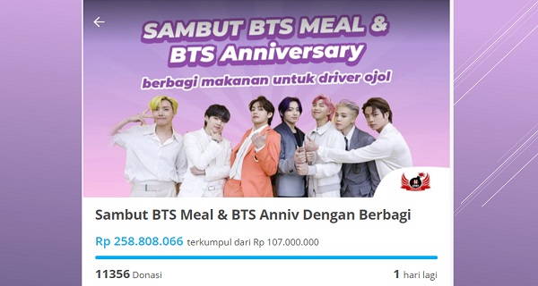 Heboh BTS Meal, ARMY Galang Donasi untuk Driver Ojol hingga Rp250 Juta