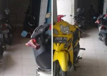 Beberapa sepeda motor yang 'tertangkap kamera' diparkir secara liar di Pasar Temanggung Djajakarti, Tamiang Layang)