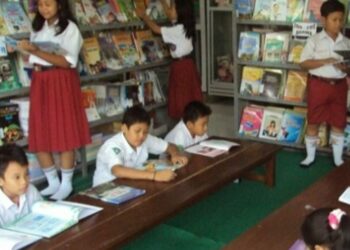 Ilustrasi perpustakaan desa, yang kadang juga diserbu anak-anak sekolah jika di perpustakaan sekolah, literatur bukunya kurang