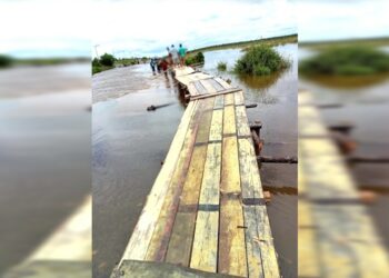 Banjir Merendam Tasik Payawan, Masyarakat Buat Jembatan Darurat