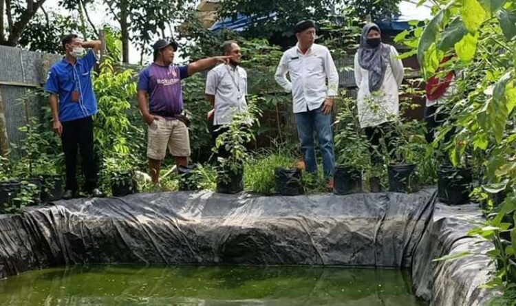 Kadis Perikanan Kotim Ahmad Sarwo Oboi (dua dari kanan) saat mengecek lokasi Pokdakan Desa Kandan Kecamatan Kota Besi
