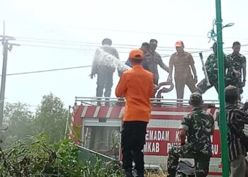 Kalaksa BPBD Pulang Pisau Hadiri Apel Gabungan Kesiapsiagaan Karhutla Pulang Pisau, - Dalam rangka kesiapsiagaan menghadapi bencana kebakaran hutan dan lahan (Karhutla), Kepala Pelaksana (Kalaksa) Badan Penanggulan Bencana Daerah (BPBD) Osa Maliki meminta kepada Pemerintah Kecamatan, Desa dan Kelurahan untuk kembali mengecek dan mendata peralatan. Hal tersebut disampaikan Osa Maliki saat menghadiri Apel Gabungan dalam rangka kesiapsiagaan bencana kebakaran hutan dan lahan (Karhutla) di wilayah Hukum Polsek Kahayan Hilir di Jalan Trans Kalimantan Desa Gohong, Selasa (3/1/2023). " Pak Camat Kahayan Hilir. Tolong di cek peralatan. Apabila ada yang merasa masih kurang pak. Silahkan usulkan ke kami (BPBD) Kabupaten Pulang Pisau Kami akan bantu peralatan untuk selang maupun mesin. Termasuk untuk Polsek dan Koramil, " kata Osa Maliki sembari menyampaikan langkah ini sebagai upaya antisipasi untuk Karhutla. " Tetapi kita juga tidak menginginkan terjadinya Karhutla maupun kebakaran pemukiman. Hal ini harus di antisipasi, " Karena pesan dari pimpinan juga, mengingat cuaca satu pekan kedepan sangat-sangat ekstrim, " jelas Osa Maliki Untuk Damkar dan TRC Pulang Pisau kata Osa, melakukan standby selama 1X24 jam. " Jadi kepada masyarakat Kabupaten Pulang Pisau, khususnya kecamatan Kahayan Hilir apabila terjadi sesuatu. Baik Karhutla maupun kebakaran perumahan silahkan menghubungi BPBD Kabupaten Pulang Pisau sehingga cepat dilakukan penanganan, " pungkasnya. BS