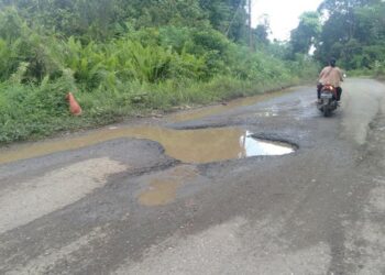 Lobang Menganga di Jalan Provinsi Desa Sumur Membahayakan Pengguna Jalan