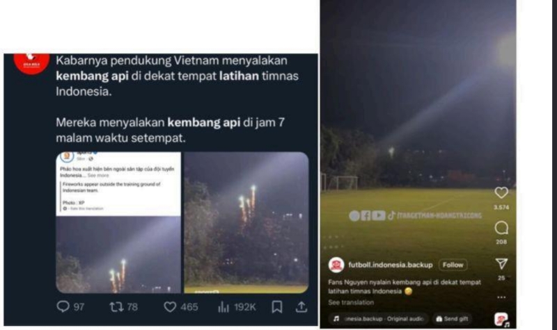 [Hoax atau Fakta] Suporter Vietnam Nyalakan Kembang Api di dekat Hotel Timnas Indonesia