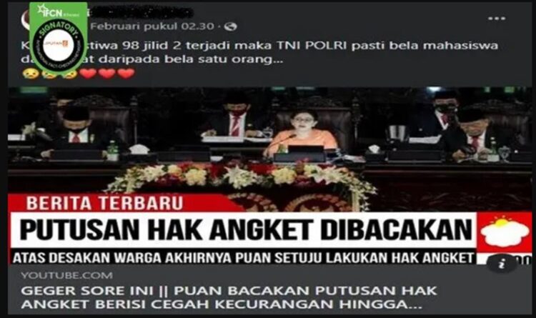 [Hoaks atau Fakta] Viral Video Puan Maharani Bacakan Hak Angket Kecurangan Pemilu dan Pemakzulan Presiden Jokowi