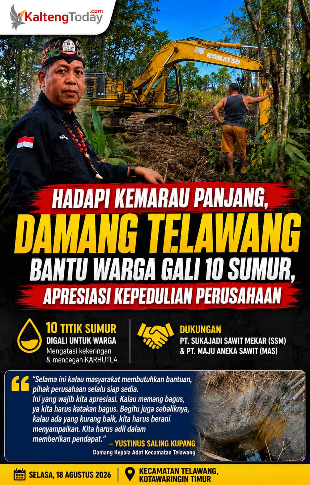 Hadapi Kemarau Panjang, Damang Telawang Bantu Warga Gali 10 Sumur, Apresiasi Kepedulian Perusahaan