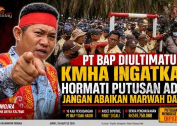PT BAP Diultimatum KMHA Ingatkan Hormati Putusan Adat, Jangan Abaikan Marwah Dayak