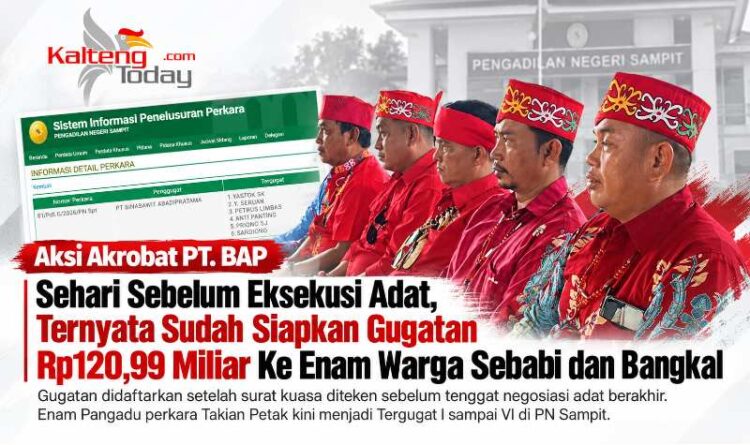 Aksi Akrobat PT. BAP Sehari Sebelum Eksekusi Adat, Ternyata Sudah Siapkan Gugatan Rp120,99 Miliar Ke Enam Warga Sebabi dan Bangkal